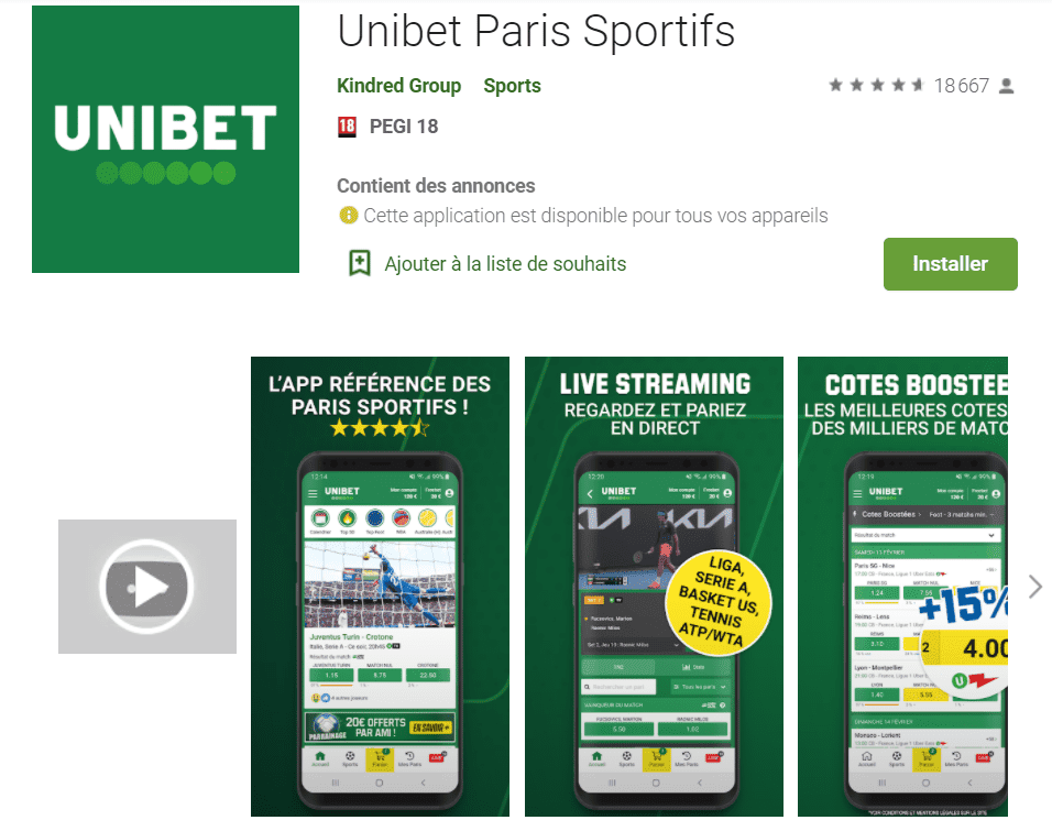 Unibet Application mobile