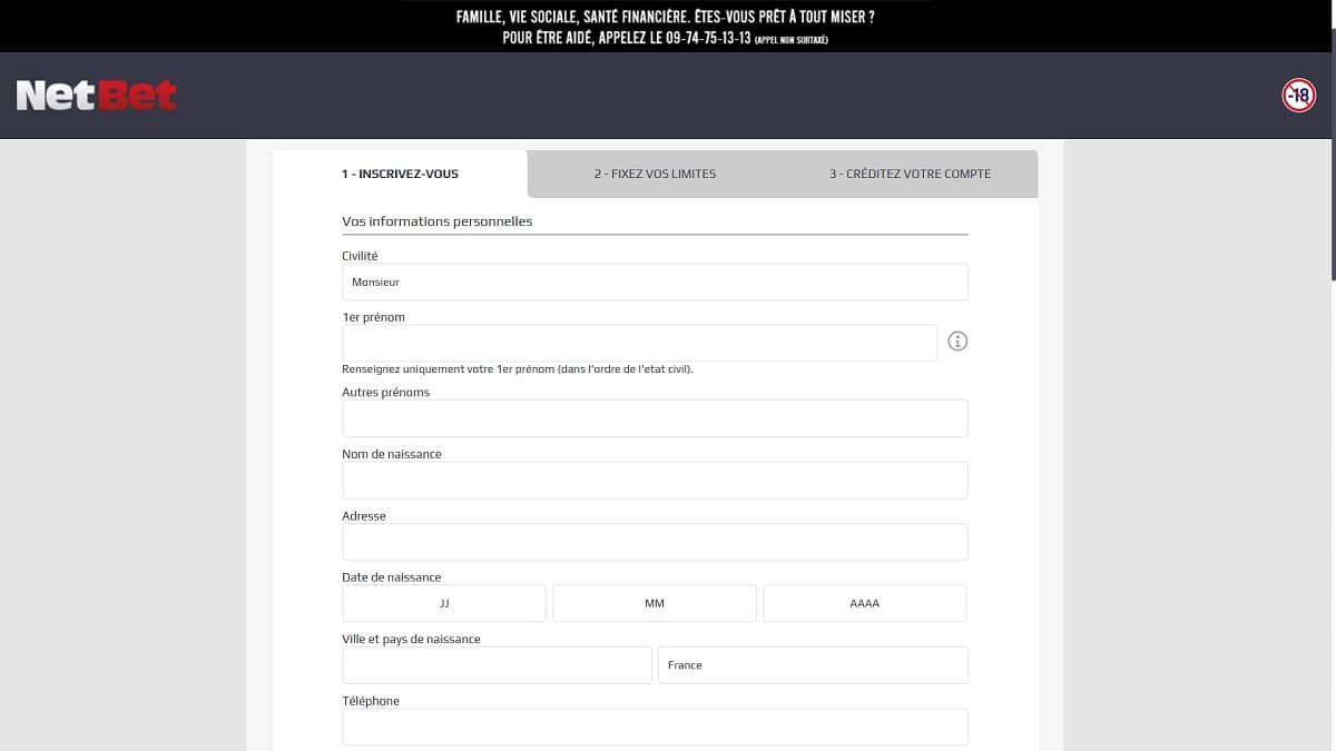 S'inscrire sur Netbet